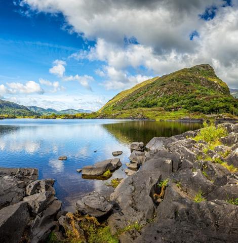 Ireland landscape with hills and a lake